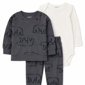 NWT Carter’s Baby Toddler Boys 3-Piece Outfit Set Gray Bear Sweatshirt Bear